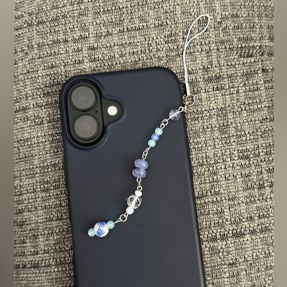 Elegant Blue Periwinkle Handmade Beaded Phone Charm